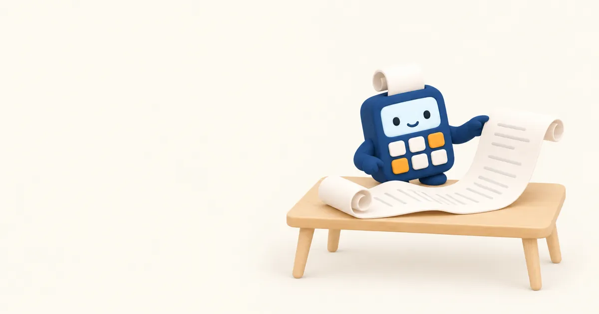 長い契約書の巻物を端から端まで見比べるピタのイラスト