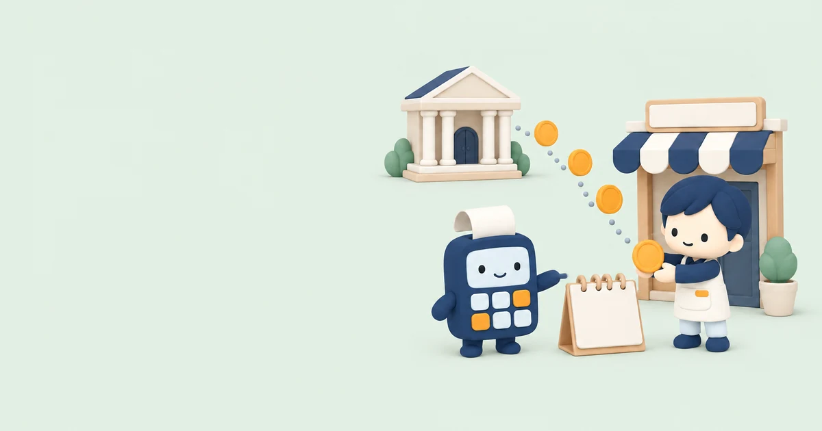 銀行と店のあいだをコインが流れる入金のイラスト
