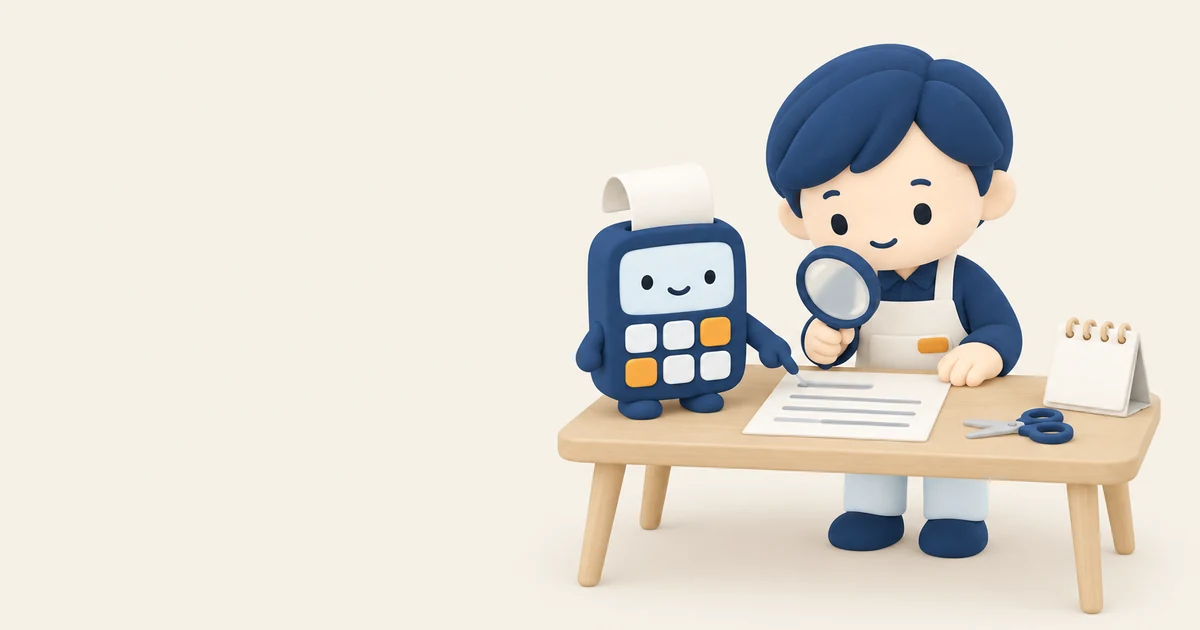 書類を虫めがねで確かめるてんちょさんとピタのイラスト