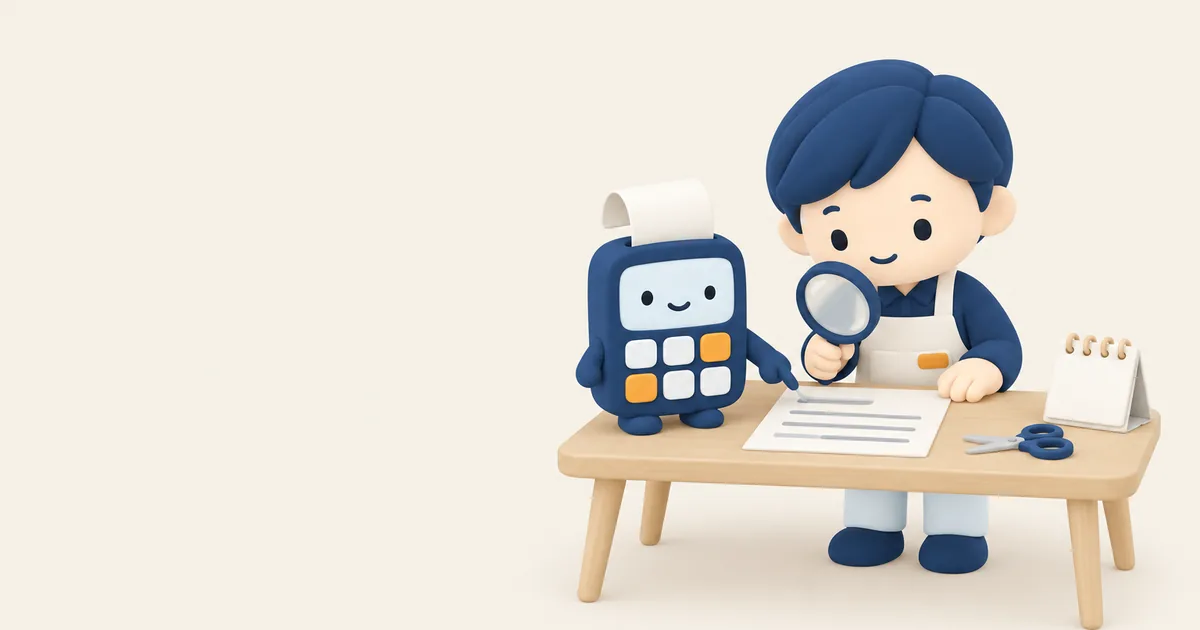 契約書類を虫めがねで確かめるてんちょさんとピタのイラスト