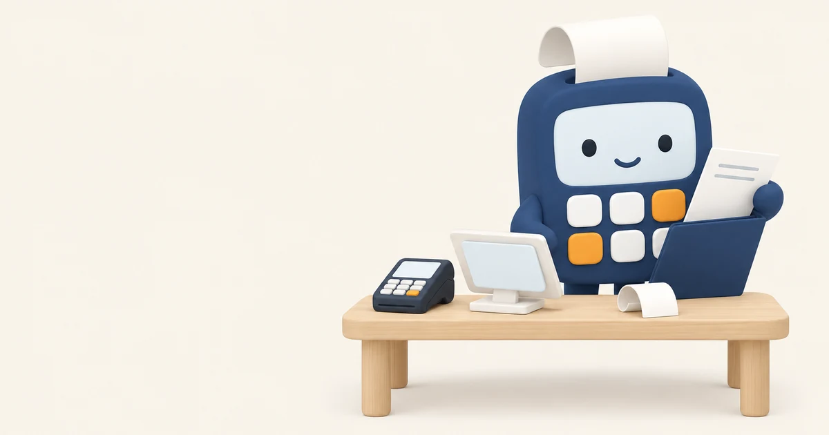 帳場でレシートを手にしたピタのイラスト